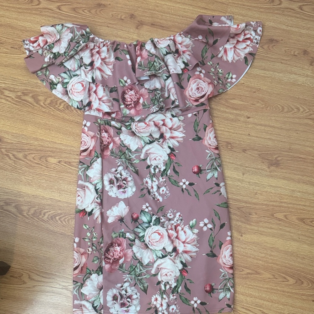 Boohoo Mauve Floral Off-Shoulder Dress